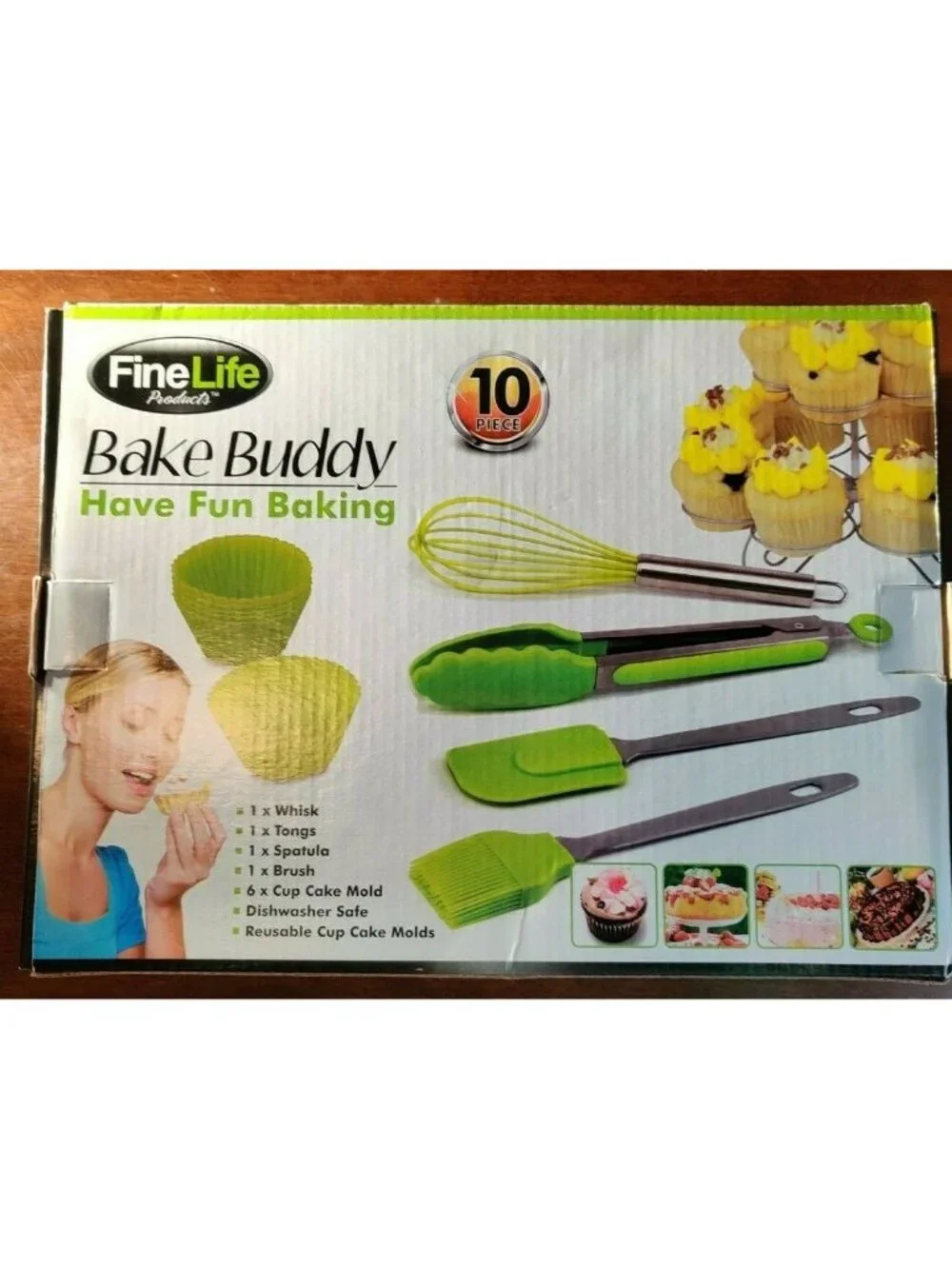 Finelife - Bake Buddy 10 Piece Silicone Baking Set, Cupcake Liners, Whisk, Tongs